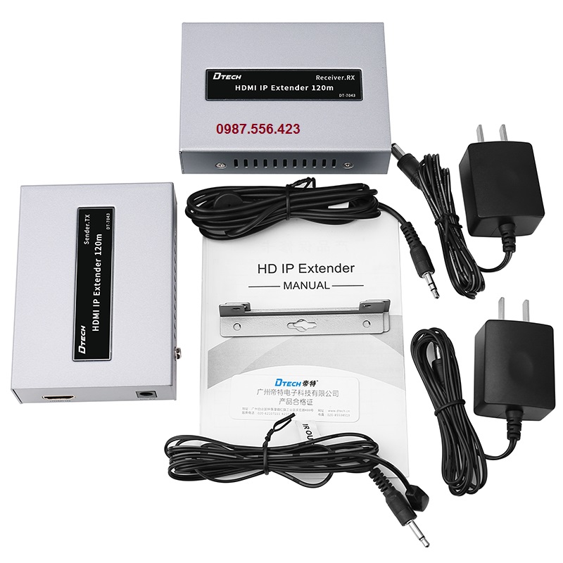 Bộ khuếch đại HDMI sang LAN 120M Dtech  DT-7043 chính hãng