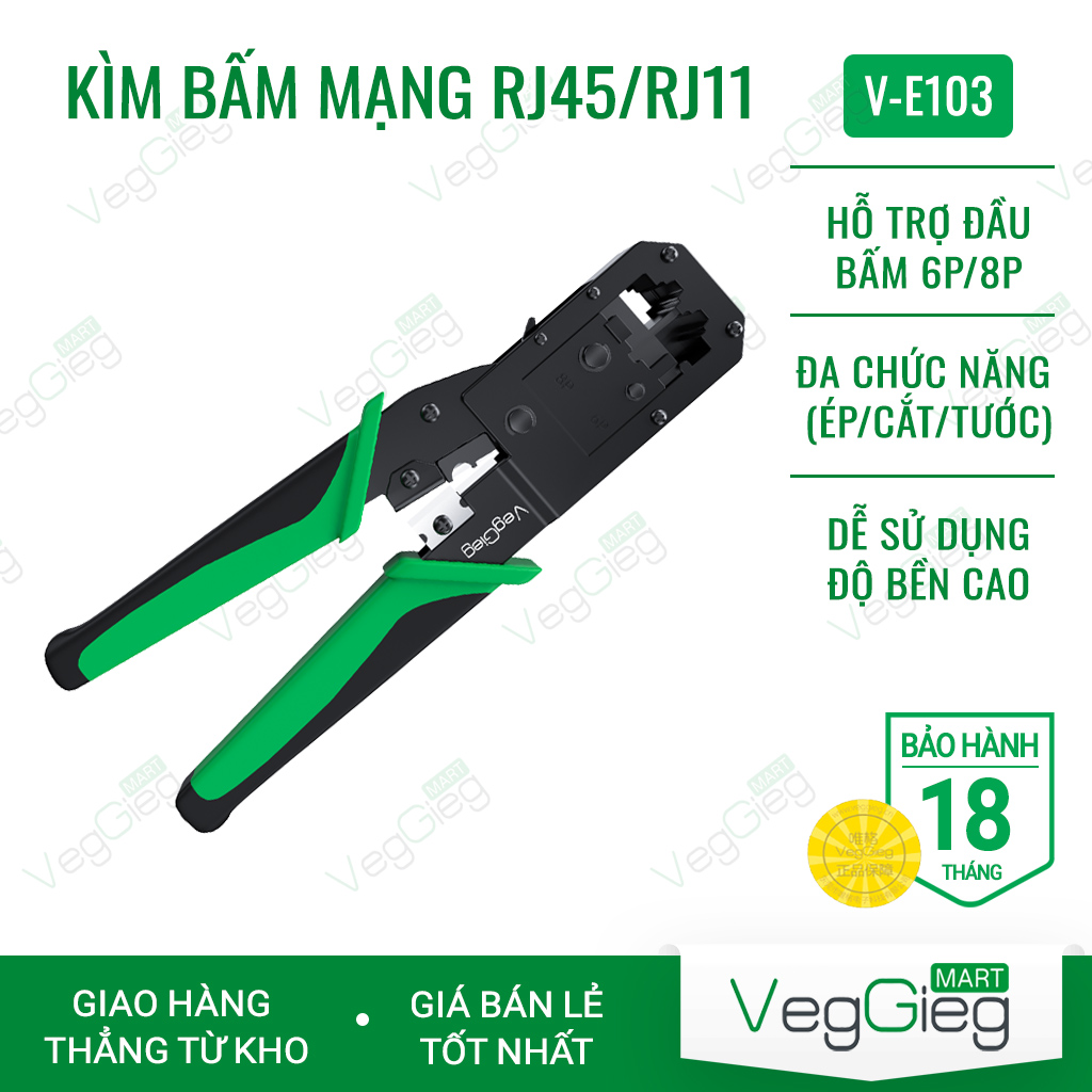 Kìm bấm mạng RJ45,RJ11 Cat5 Cat6 đa năng chính hãng VegGieg V-E103