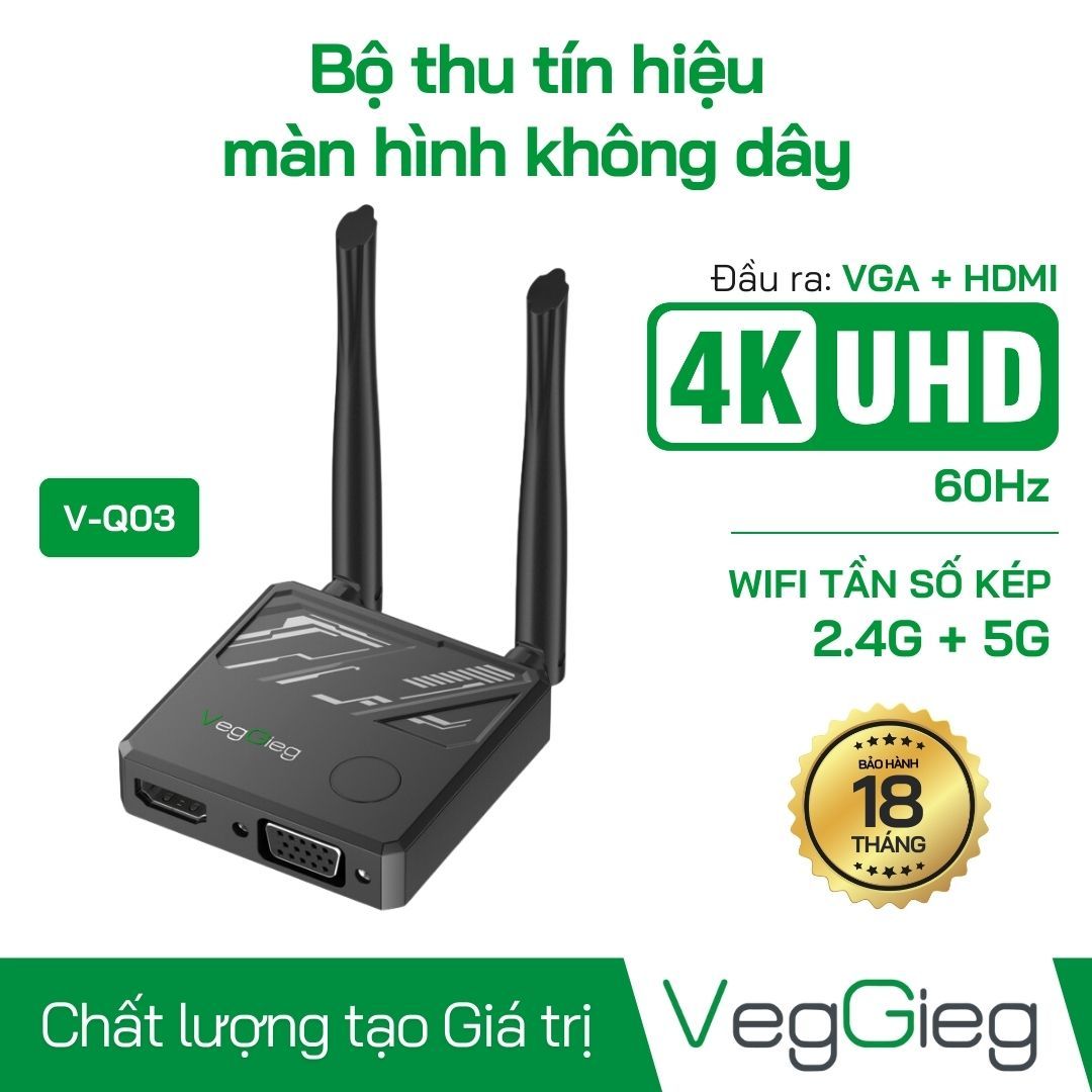 Bộ Thu HDMI VGA Không Dây VegGieg V-Q03 1080P 30Hz 2.4G-5G chính hãng