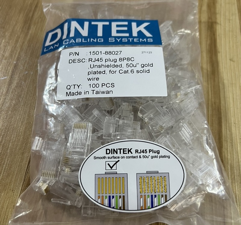 Đầu bấm, hạt mạng RJ45 Cat6 UTP Dintek  Chính Hãng P/N: 1501-88027