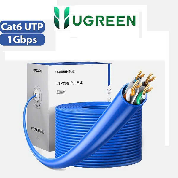 Dây cáp mạng Cat6 UTP 23Awg chính hãng Ugreen 11259 305M Màu Xanh 