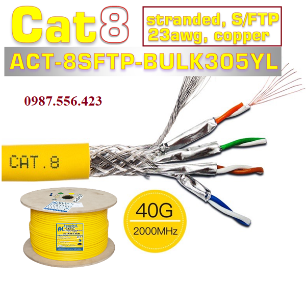 Cáp CAT8 SFTP ACT-8SFTP- BULK305YL Chống nhiễu Ancomtech