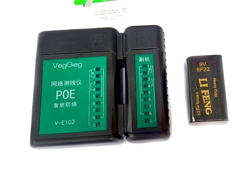 Máy test mạng POE V-E102 Veggieg hàng nhập khẩu chính hãng, có chức năng POE, tặng kèm pin 9V