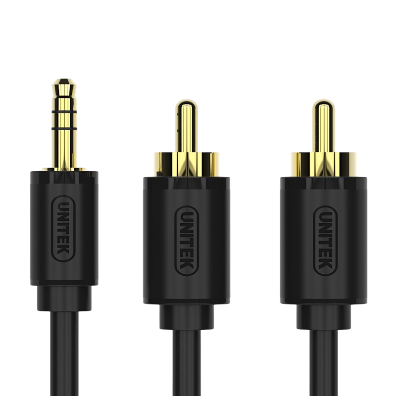 Cáp âm thanh UNITEK C9026BK dài 20m, jack 3.5mm sang 2 RCA, đầu mạ vàng, lõi đồng