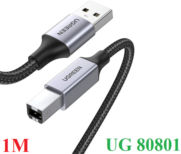 Cáp máy in 1M USB 2.0 Ugreen 80801 cao cấp đầu nhôm bọc dù chống đứt gãy