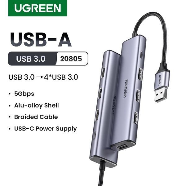 Bộ Hub chia USB 3.0 ra 4 cổng USB 3.0 vỏ nhôm Ugreen 20805 ổn định tốc độ kết nối
