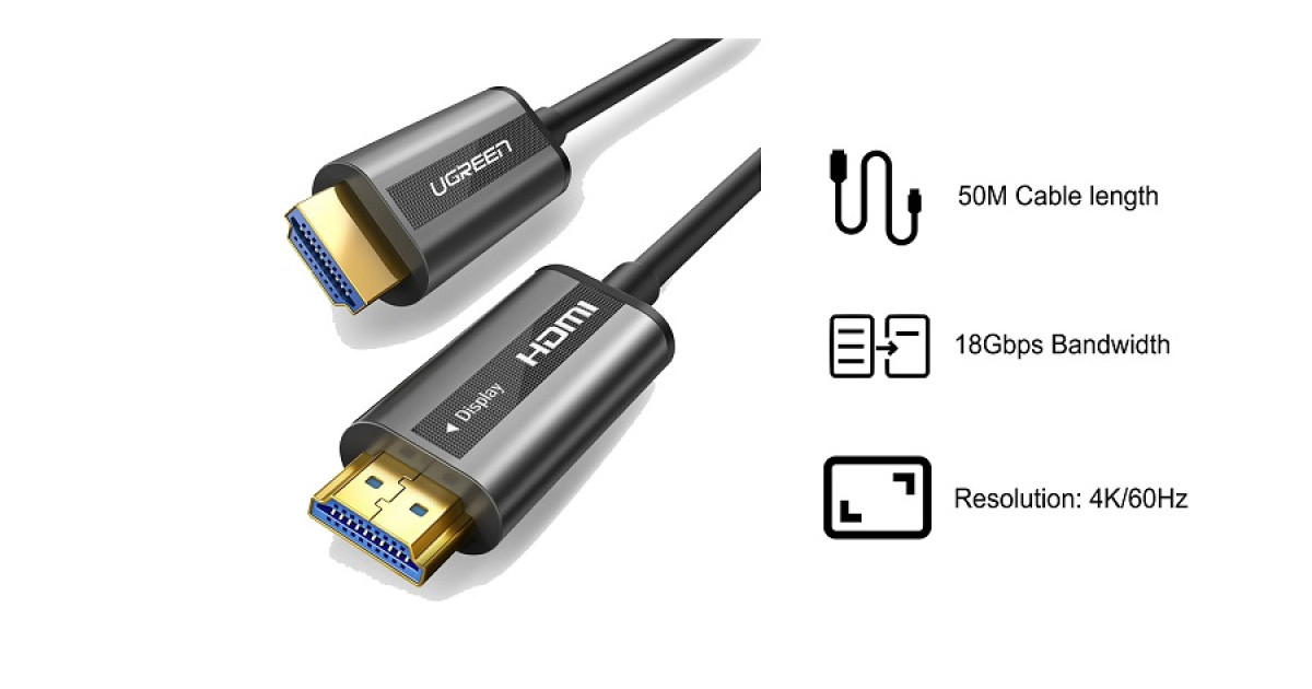 Cáp HDMI 2.0 sợi quang hợp kim kẽm 50m chính hãng Ugreen 50219 cao cấp