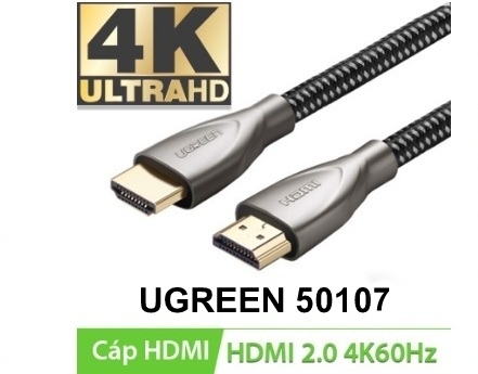 Cáp HDMI 2.0 Carbon 1,5m chuẩn 4K tần số quét 60Hz Ugreen 50107 mạ vàng 