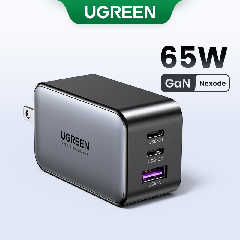 Củ sạc nhanh Ugreen GaN 65W 2C1A hai cổng sạc nhanh cho iPhone, Samsung, Xiaomi