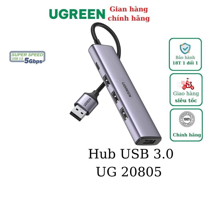 Bộ chia Hub chia USB 3.0 ra 4 cổng USB 3.0 Ugreen 20805 tốc độ 5Gbps 