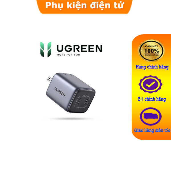 Sạc điện thoại laptop 2 cổng USB TypeC Nexode công nghệ GaN 45W Ugreen 15331, 90572 cao cấp