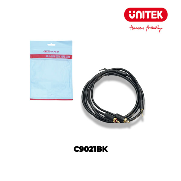 Cáp chia loa 1 ra 2 UNITEK C9021BK 3,5mm to RCA dài 1,5m âm thanh rõ nét chống nhiễu
