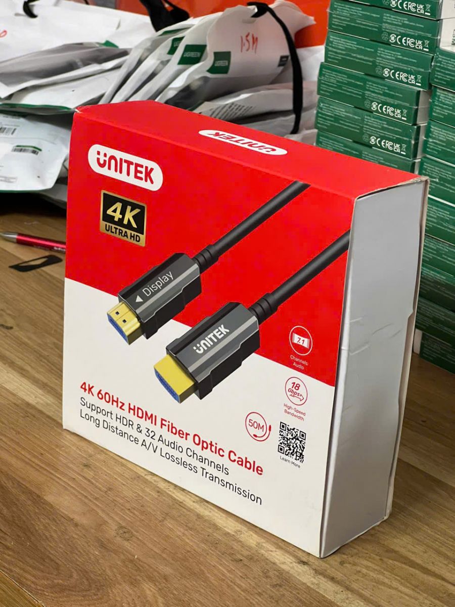Cáp Quang HDMI 2.0 UNITEK C11072BK 10M - 4K@60Hz, HDR, Dolby Vision, ARC, Truyền Xa Ổn Định Cáp Quang HDMI 2.0 UNITEK C11072BK 10M - 4K@60Hz, HDR, Dolby Vision, ARC, Truyền Xa Ổn Định