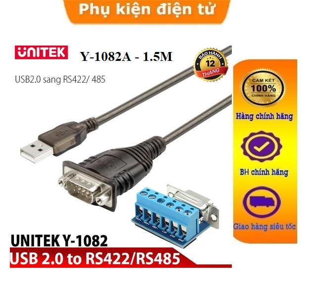 Cáp chuyển USB to RS422/RS485 UNITEK Y 1082 Y 1082A dài 1.5m có Đèn Led