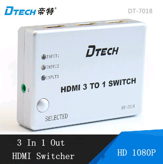 Bộ gộp switch HDMI 3 in - 01 out Dtech DT 7018 chính hãng