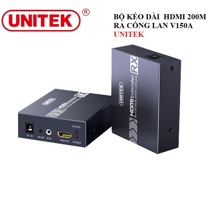 Bộ khuếch đại kéo dài tín hiệu HDMI qua Lan 200M Unitek V150A