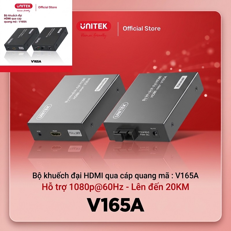 Bộ Nối Dài HDMI 20KM Qua Cáp Quang UNITEK V165A chính hãng