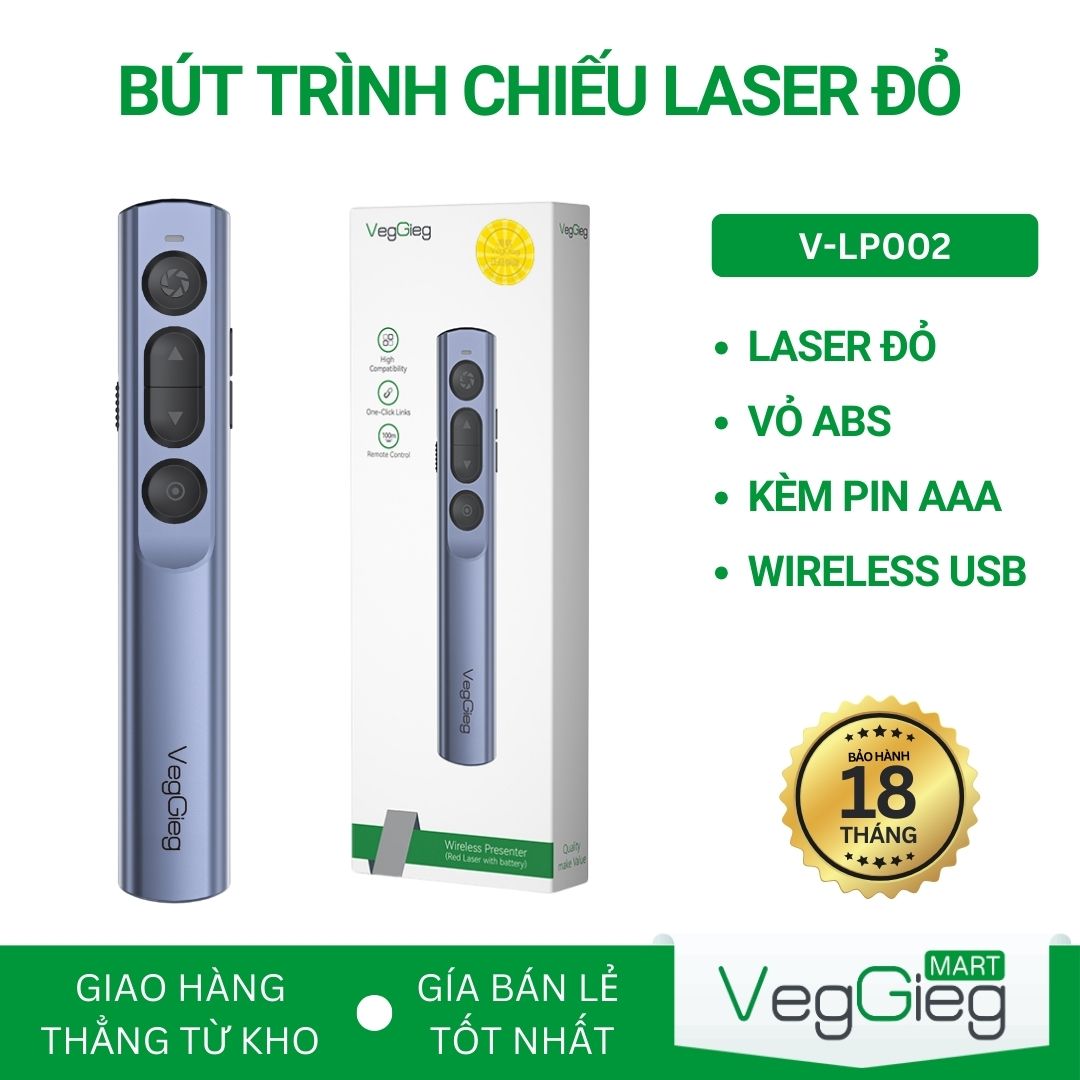 Bút trình chiếu VegGieg V-LP002 đèn laser màu đỏ, hàng chính hãng