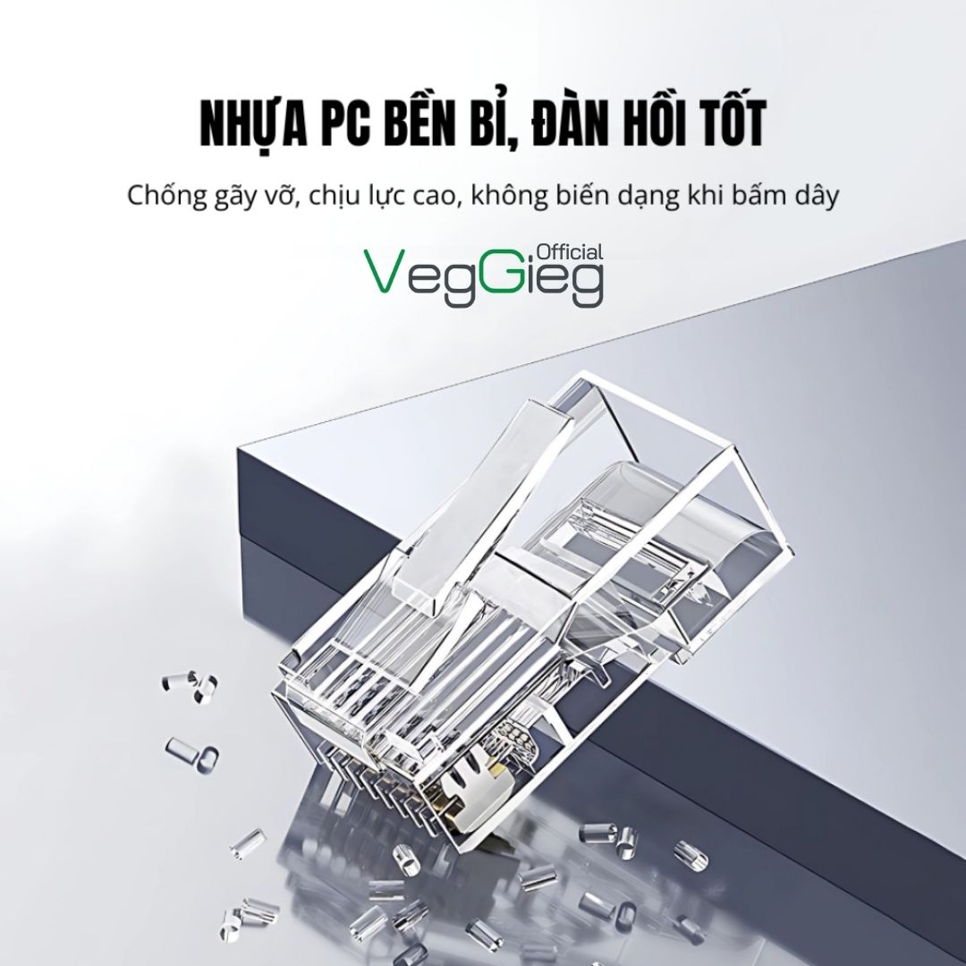 Hạt Mạng Xuyên Thấu Cat6E VegGieg V-E011 Chính Hãng - Chuẩn Gigabit