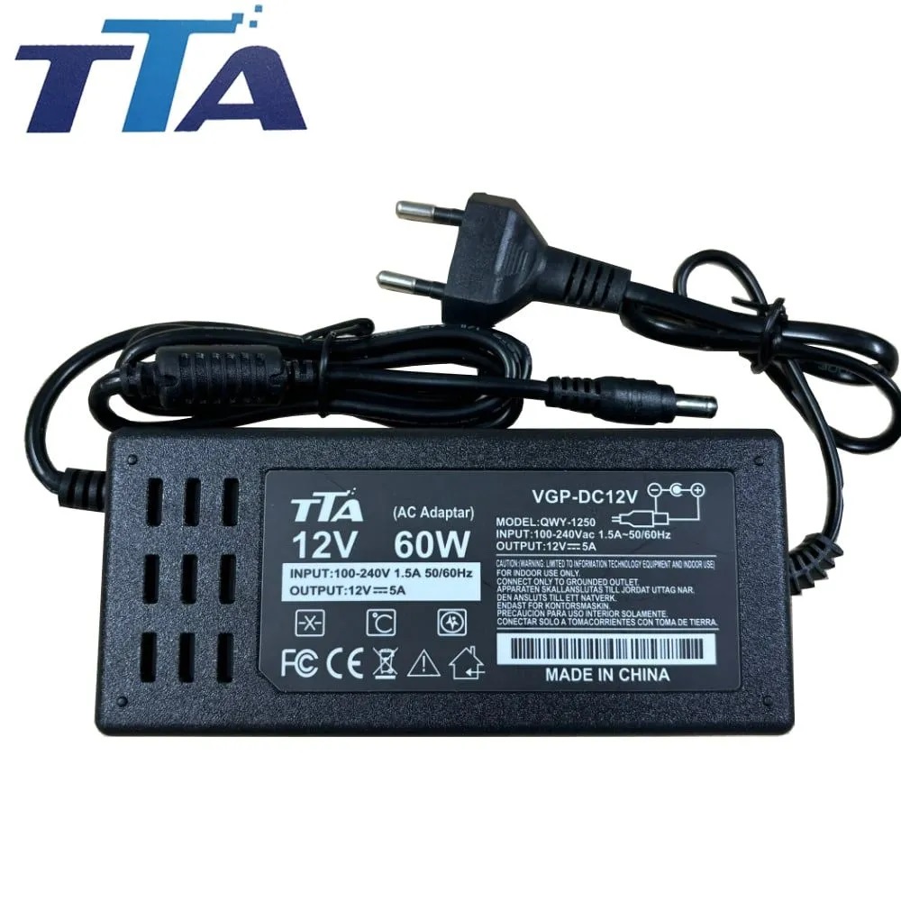 Nguồn adapter DC 12V5A chân 5.5-2.5mm 60W chính hãng TTA QWY-1250 Nguồn adapter DC 12V5A chân 5.5-2.5mm 60W chính hãng TTA QWY-1250