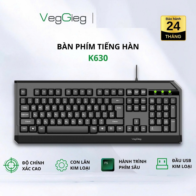Bàn Phím Tiếng Hàn VegGieg K630 Có Dây , Hỗ Trợ Windows, macOS Chính Hãng