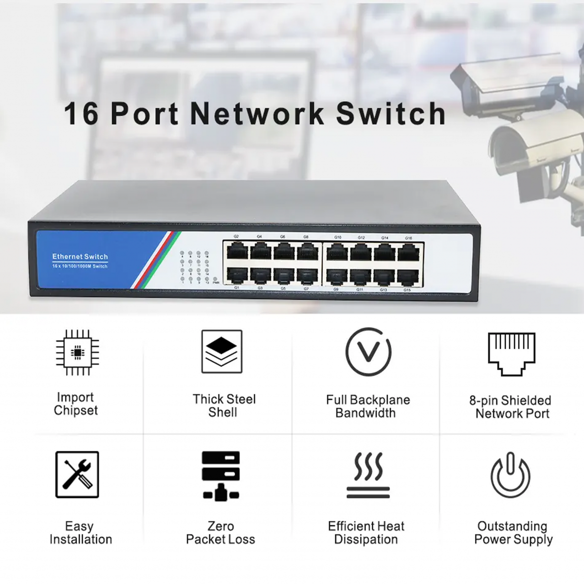 Switch chia tín hiệu Camera tích hợp POE Sợi Ethernet 100MBPS Poe 16 Cổng Tshield