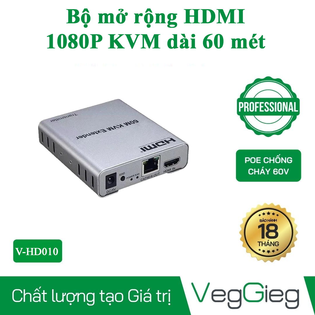 Bộ Khuếch đại HDMI qua lan 60M KVM Veggieg V-HD010 chuẩn 1080P 30Hz chính hãng