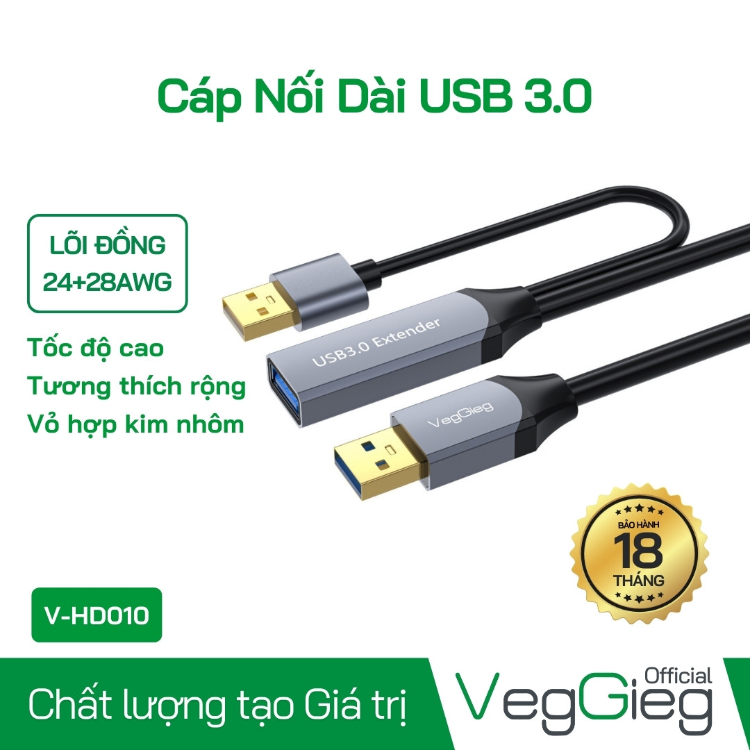 Cáp Nối Dài USB 3.0 10m Veggieg V-U331 Chính Hãng Chất Lượng Cao