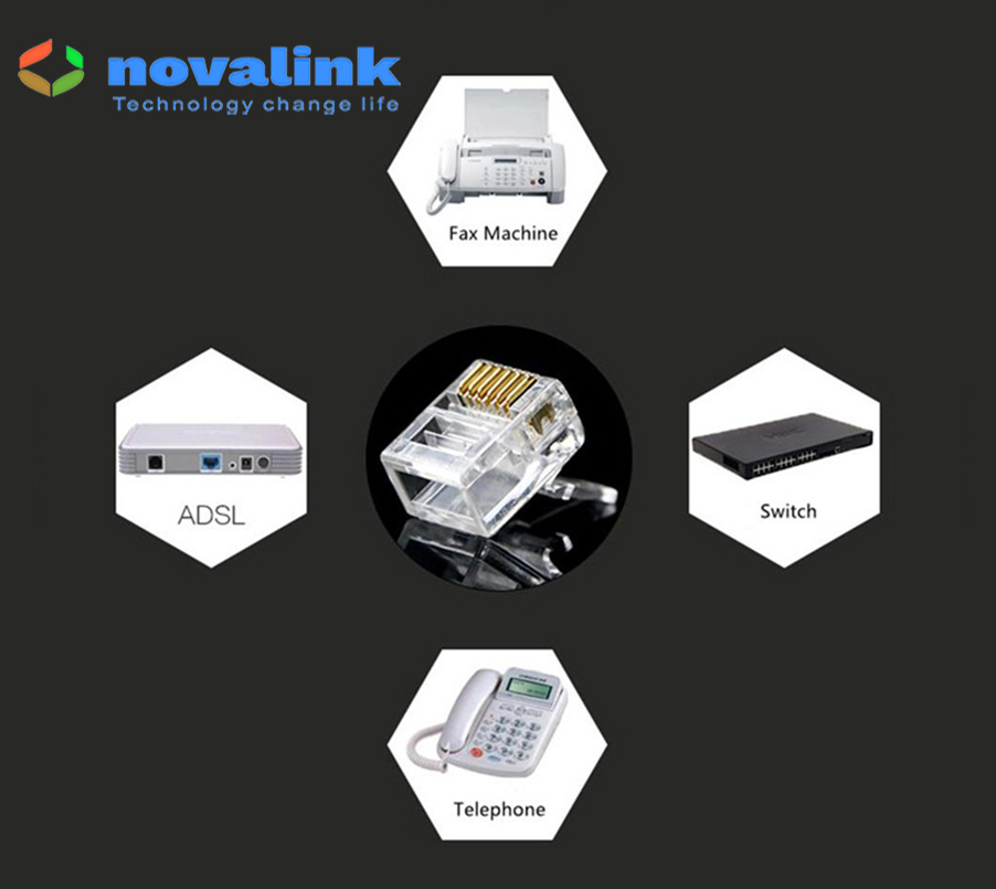 Hạt Bấm Điện Thoại RJ12, Đầu Bấm RJ12 6P6C  Novalink CC-01-00299 Túi 50 Hạt