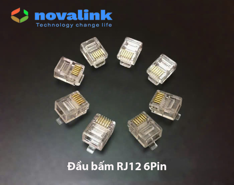 Hạt Bấm Điện Thoại RJ12, Đầu Bấm RJ12 6P6C  Novalink CC-01-00299 Túi 50 Hạt