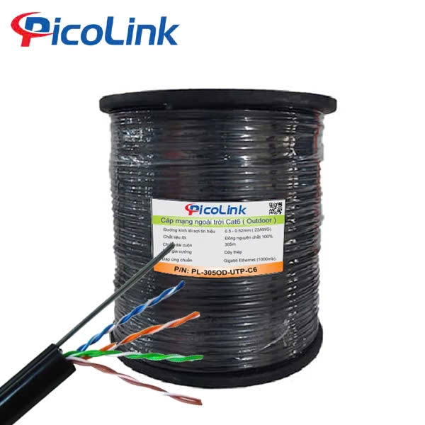 Cáp mạng CAT6 ngoài trời UTP - Có dây chịu lực gia cường PL-305OD-UTP-C6 chính hãng