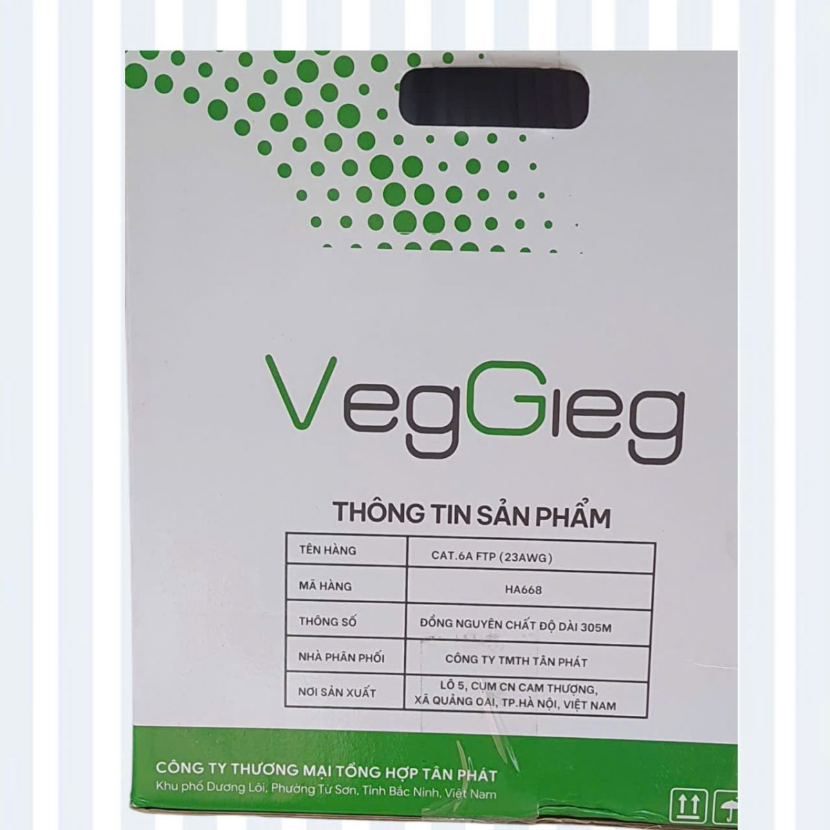 Dây mạng CAT.6A FTP 23AWG VegGieg - Lõi đồng, chống nhiễu, cuộn 305m đạt chuẩn quốc tế