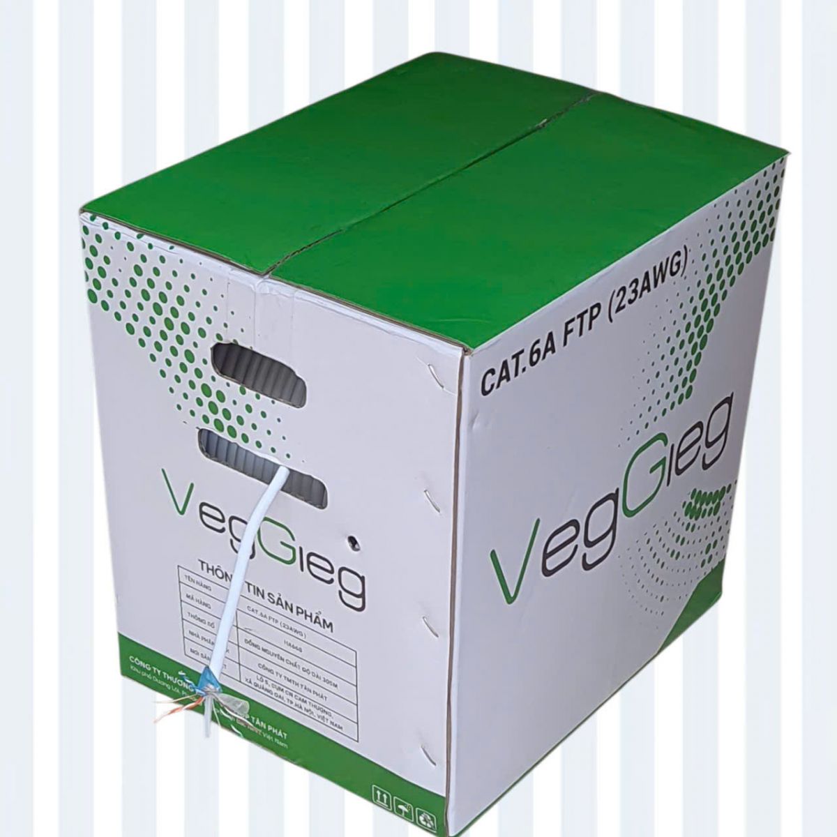 Dây mạng CAT.6A FTP 23AWG VegGieg - Lõi đồng, chống nhiễu, cuộn 305m đạt chuẩn quốc tế