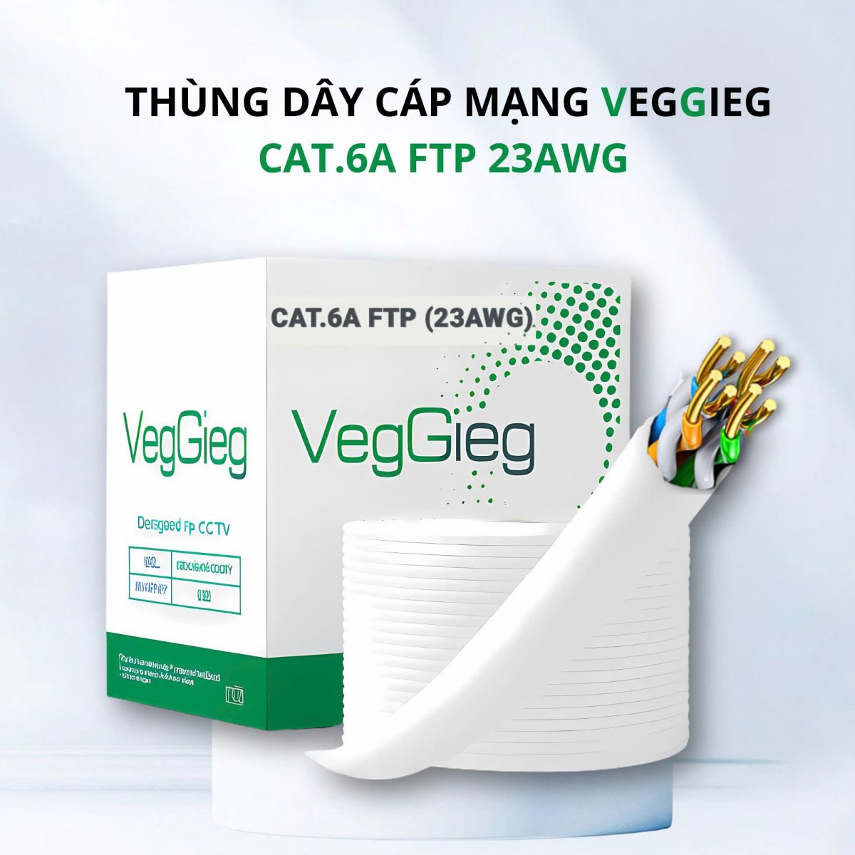 Dây mạng CAT.6A FTP 23AWG VegGieg - Lõi đồng, chống nhiễu, cuộn 305m đạt chuẩn quốc tế